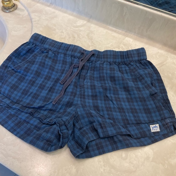 Southern Tide Cotton Shorts (2), sea green, navy plaid, drawstrings pockets Sz S - Picture 7 of 16